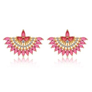 Cubic zirconia crystal fan stud rose pink
