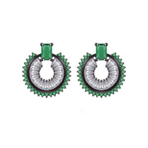 Cubic zirconia circle emerald & hematite earrings