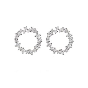 Circle cluster Cubic zirconia halo silver earrings.