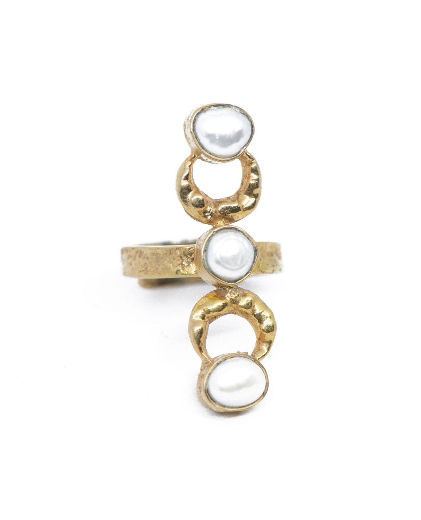 gold and pearl statement goddess ring
