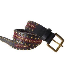 Black Leather Embellished Belt - Sophie Cano Paris