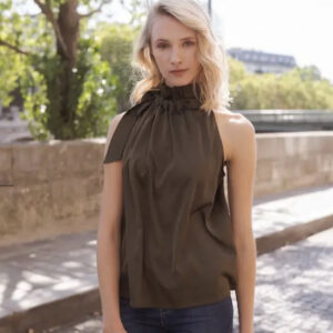 Soft satin bow neckline top