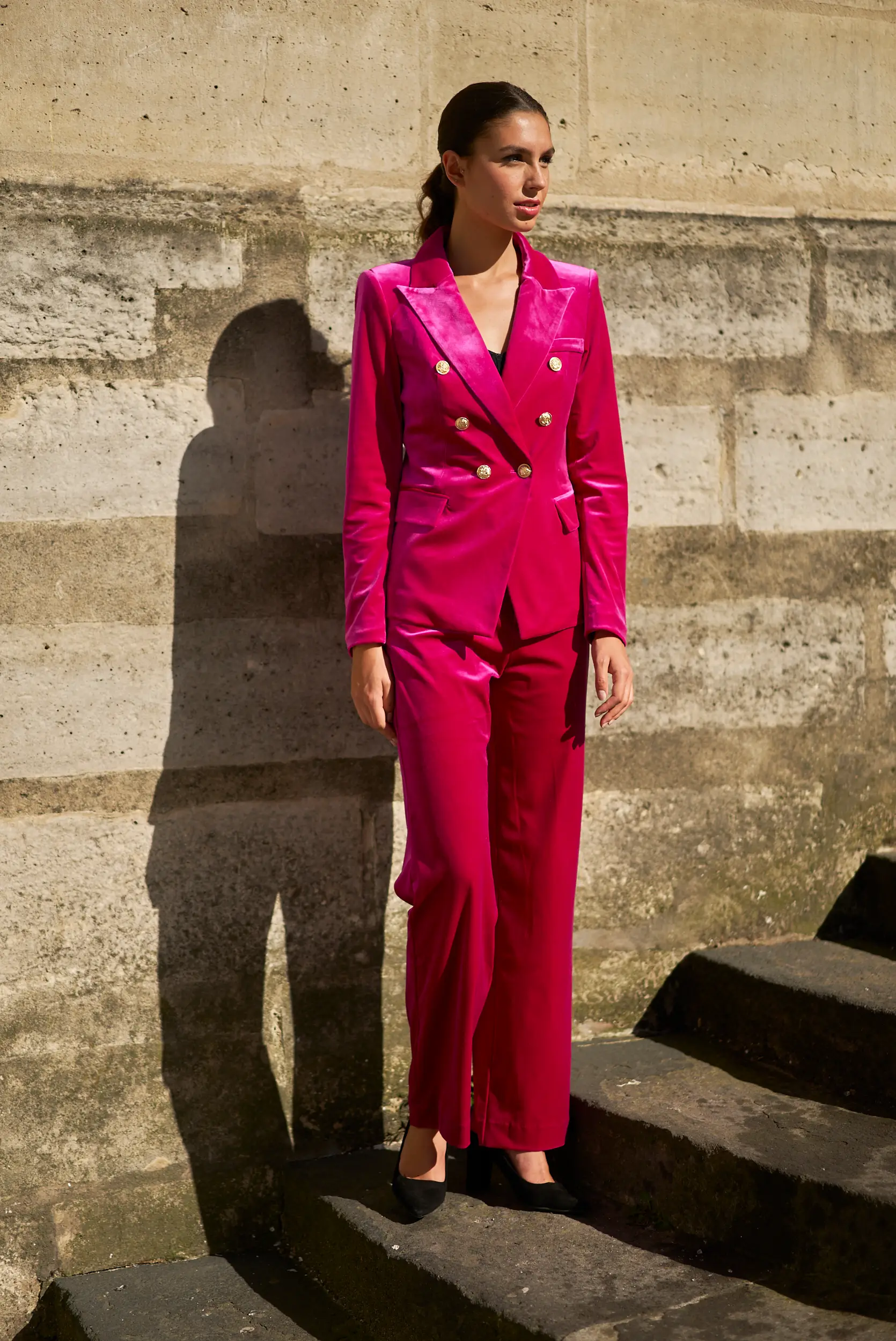 Double-breasted velvet blazer jacket - Image 19