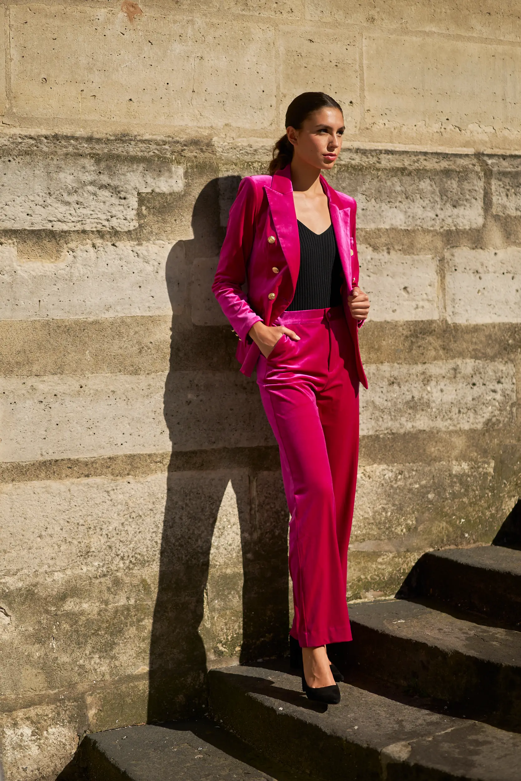 Double-breasted velvet blazer jacket - Image 21
