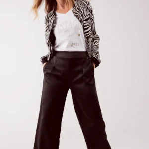 Wide Leg Satin Pants In Black