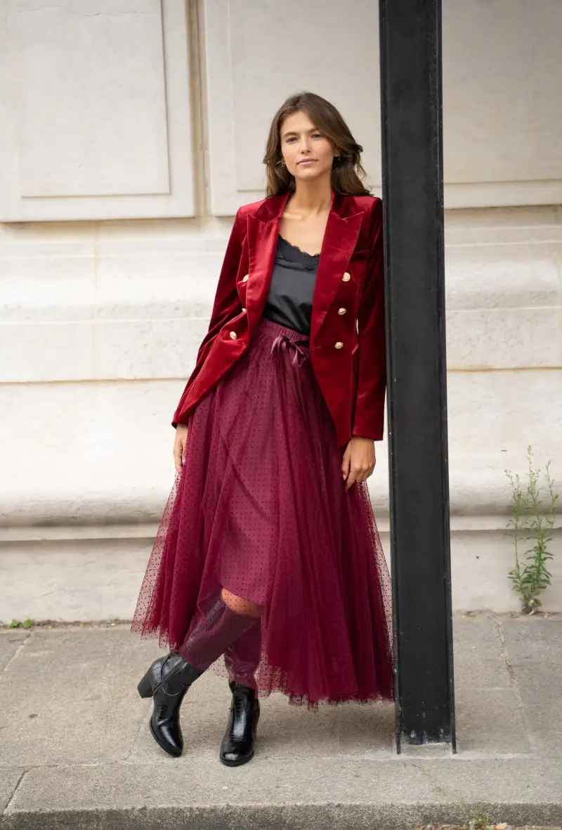Double-breasted velvet blazer jacket - Image 2
