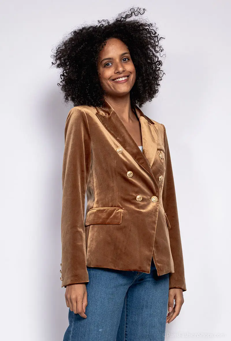 Double-breasted velvet blazer jacket - Image 8