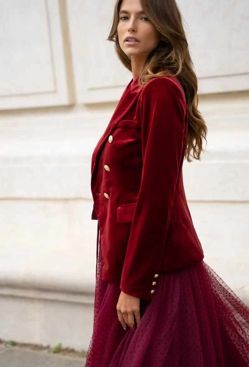 Double-breasted velvet blazer jacket - Image 4