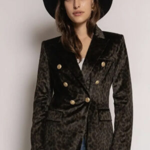 Leopard velvet double-breasted blazer jacket