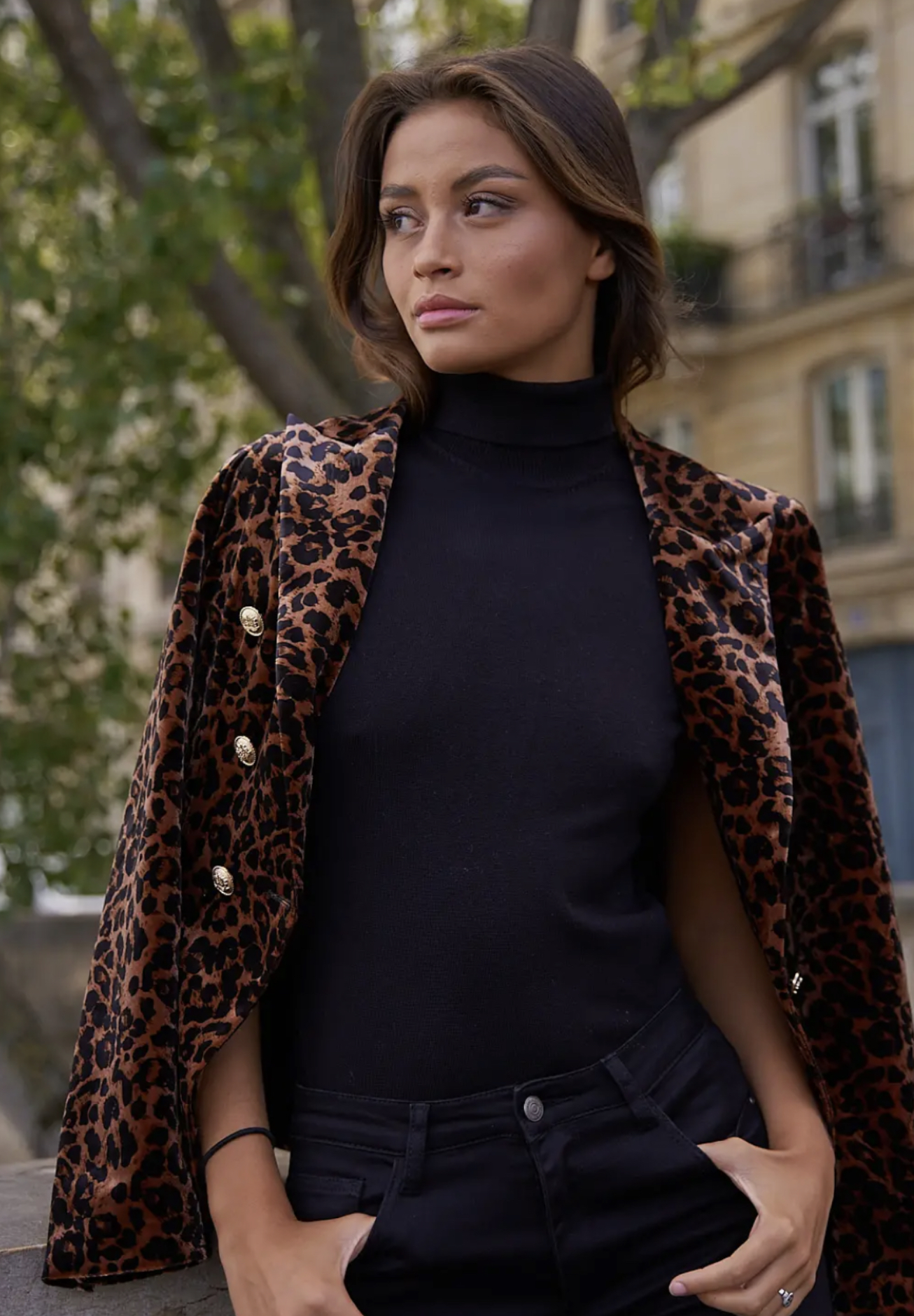Leopard velvet double-breasted blazer jacket - Image 9
